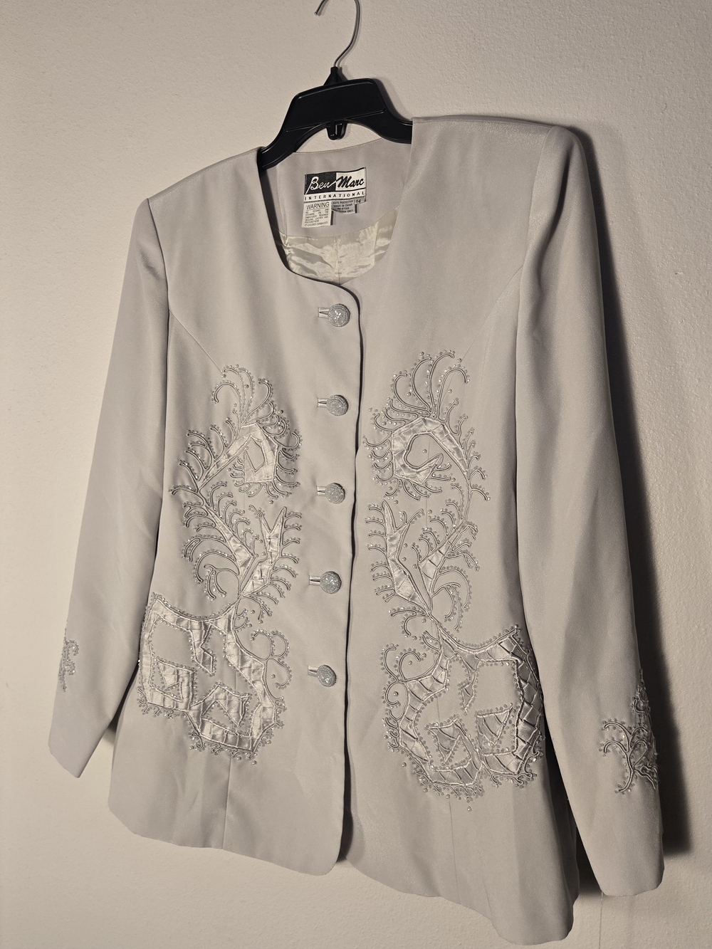 Beau Marc Light Gray Embroidered Women's Blazer Church Apparel - Picture 2 of 11